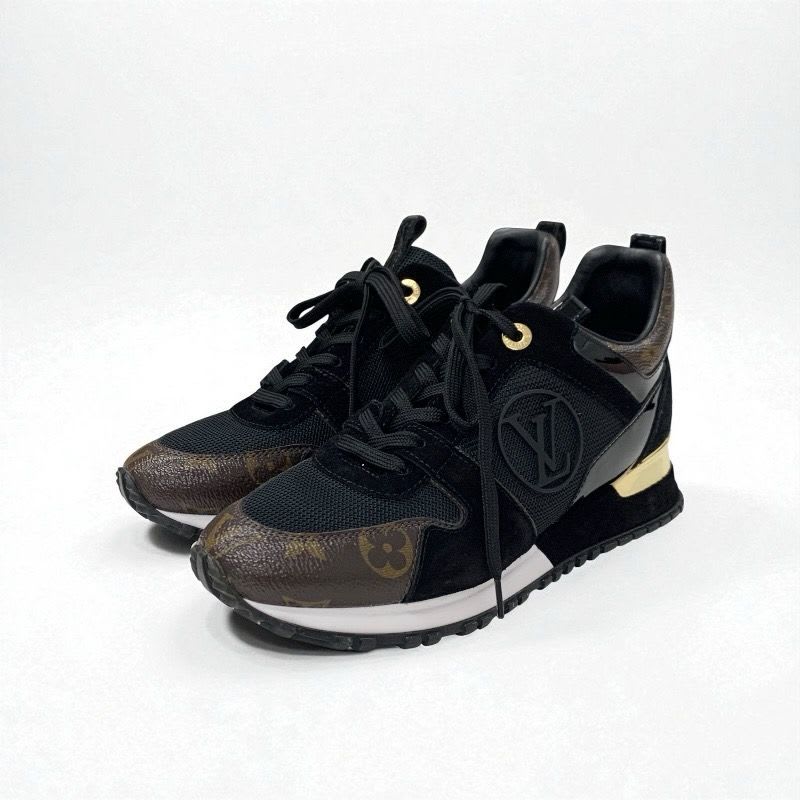 Louis Vuitton Run Away Line Monogram Sneakers Shoes Leather Patent Suede Black