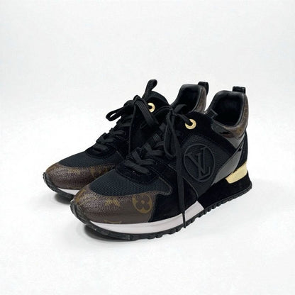 Louis Vuitton Run Away Line Monogram Sneakers Shoes Leather Patent Suede Black