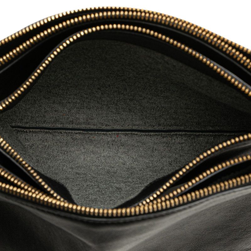 Celine Trio Large Crossbody Shoulder Bag Black Gold Hardware Leather Women's