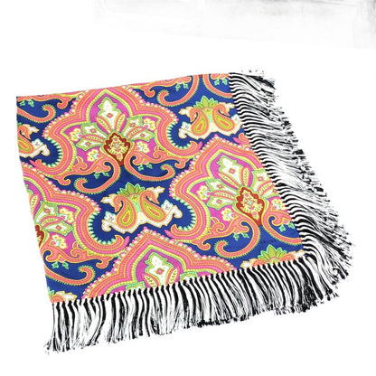 Celine - Silk Paisley Pattern Fringe Large Shawl - Multicolor