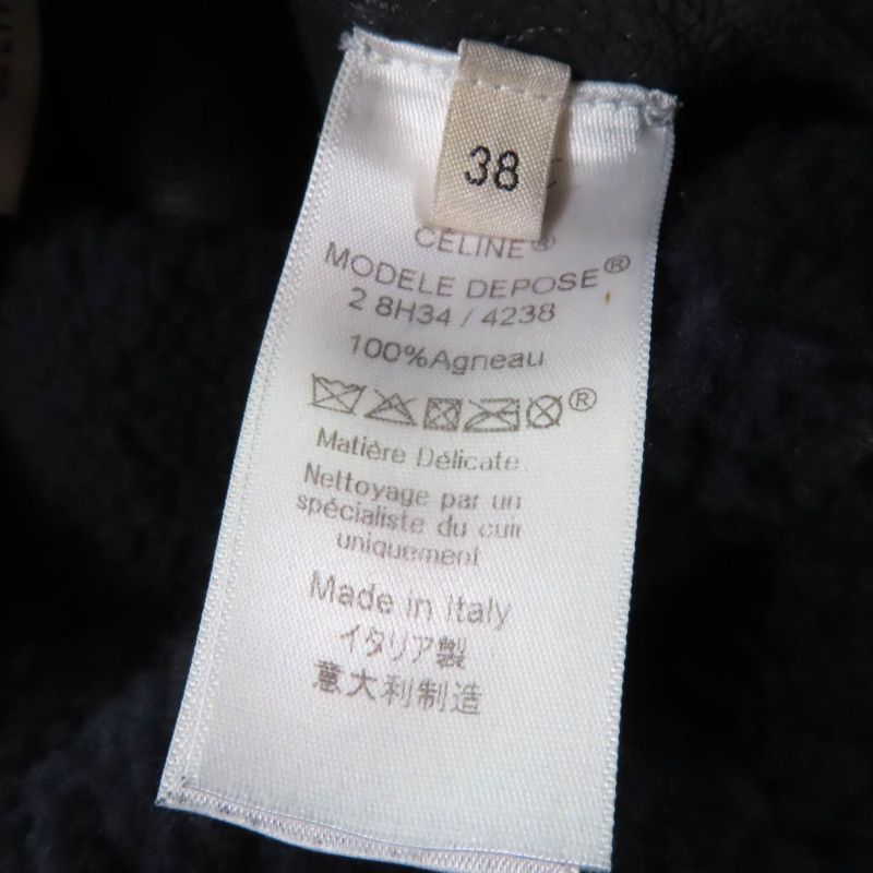 Celine 2 8h34/4238 Phoebe Philo Egg Crombie Reversible Mouton Coat Dark Navy 38