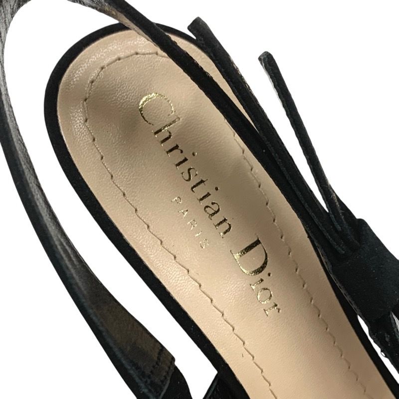 Christian DIOR Jadior Sandals Shoes Mesh Suede Black Rhinestone Dot Ring Back