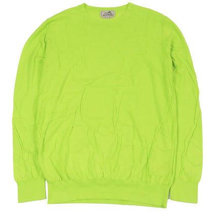 Hermes 2021 Horse Pattern Crew Neck Light Hand Long Sleeve Knit Sweater Lime