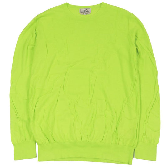 Hermes 2021 Horse Pattern Crew Neck Light Hand Long Sleeve Knit Sweater Lime