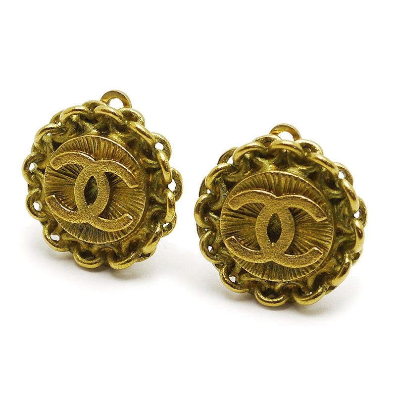 Chanel Coco Earrings Clip Type Plated (GP) 95P With Box