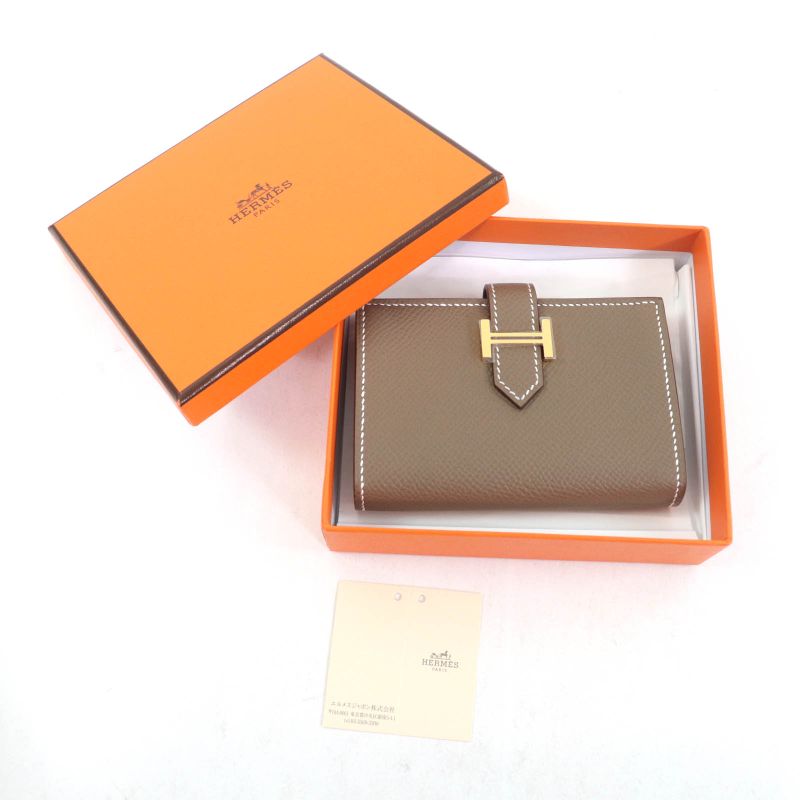 Hermes Bearn Mini Etoupe Vaux Epson Gold Hardware H Logo Hardware Mini Wallet