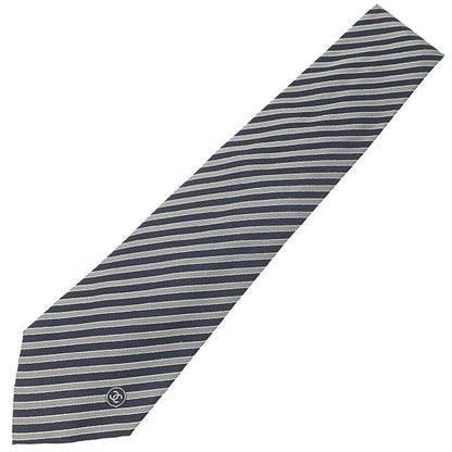 Chanel Necktie Striped 9.5cm (3.74in) Silk Gray and Navy Coco Mark