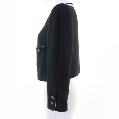 CHANEL 22C P71865v63363 100% Silk Rhinestone Coco Mark Button Collarless Jacket