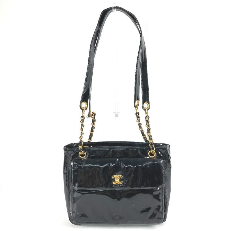 Chanel Shoulder Bag CC Coco Logo A08036 Enamel Black