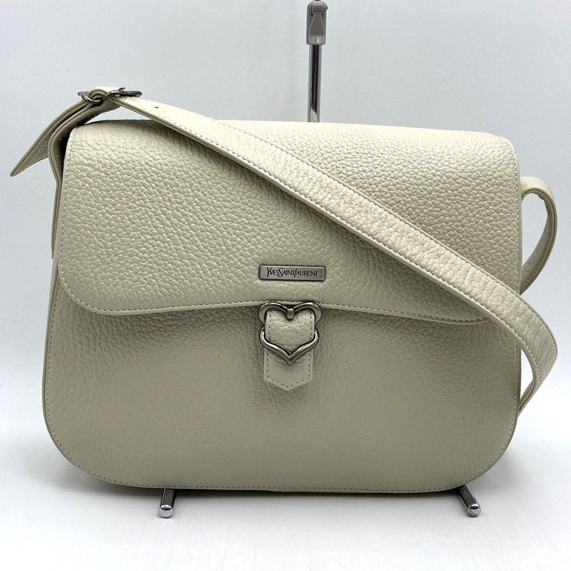 Saint Laurent Shoulder Bag White Leather Ladies Vintage Men Fashion