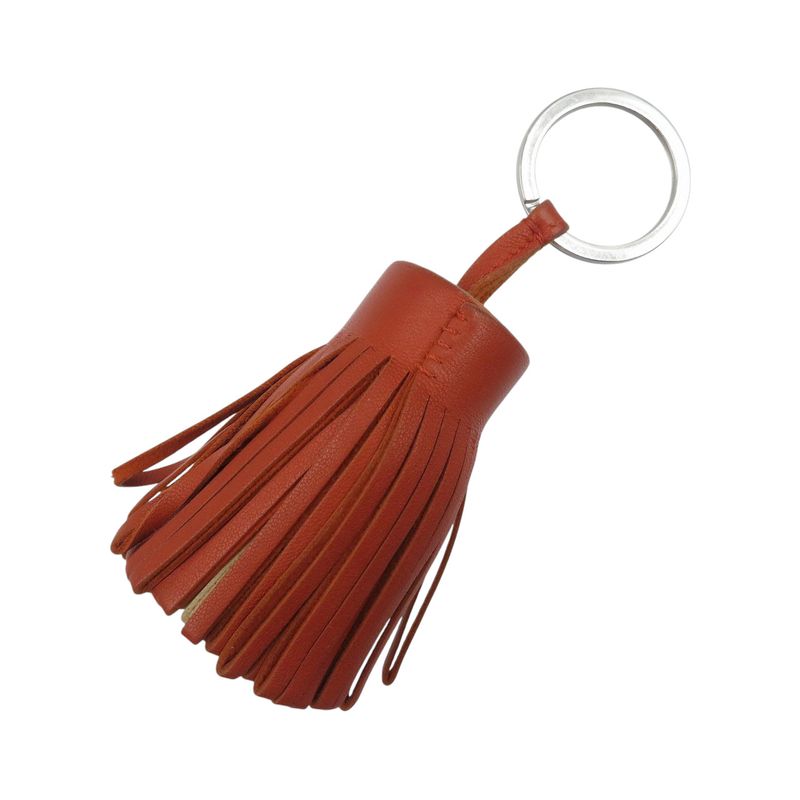 Hermes Carmen Bicolor Agnomiro Silver Hardware Orange Beige Key Ring 0580 Hermes