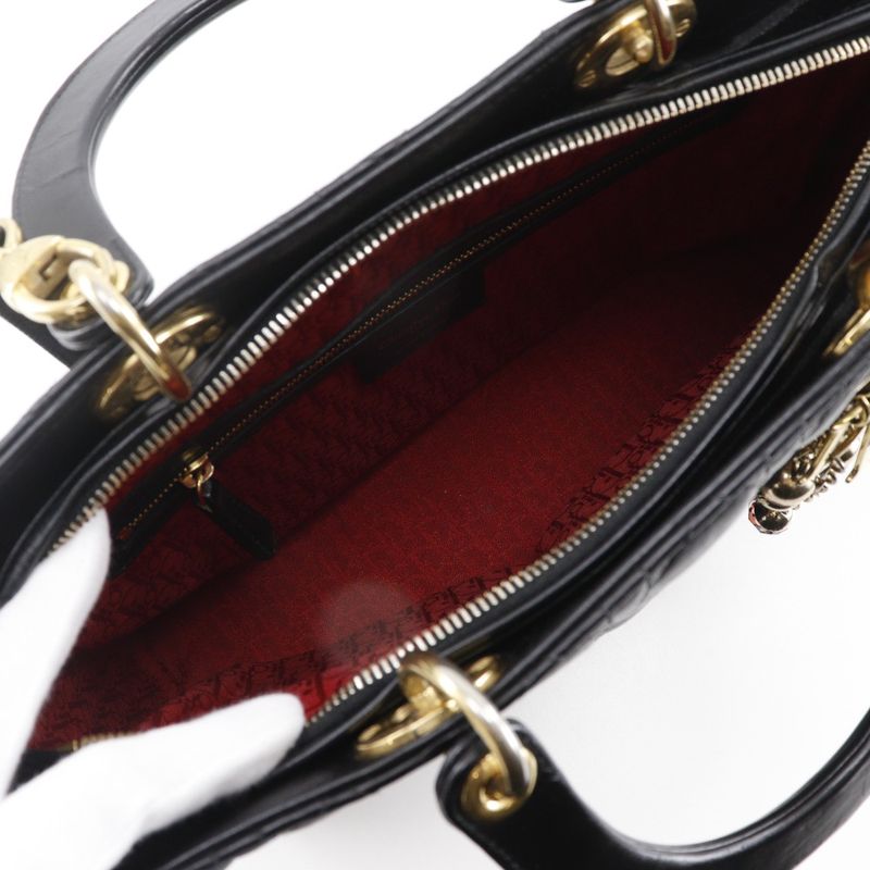 [dior] Christian Dior Lady Dior Large Canage 2WAY Shoulder Lambskin Black