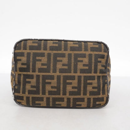 Fendi Handbag Zucca Nylon Canvas Brown Silver Hardware Women