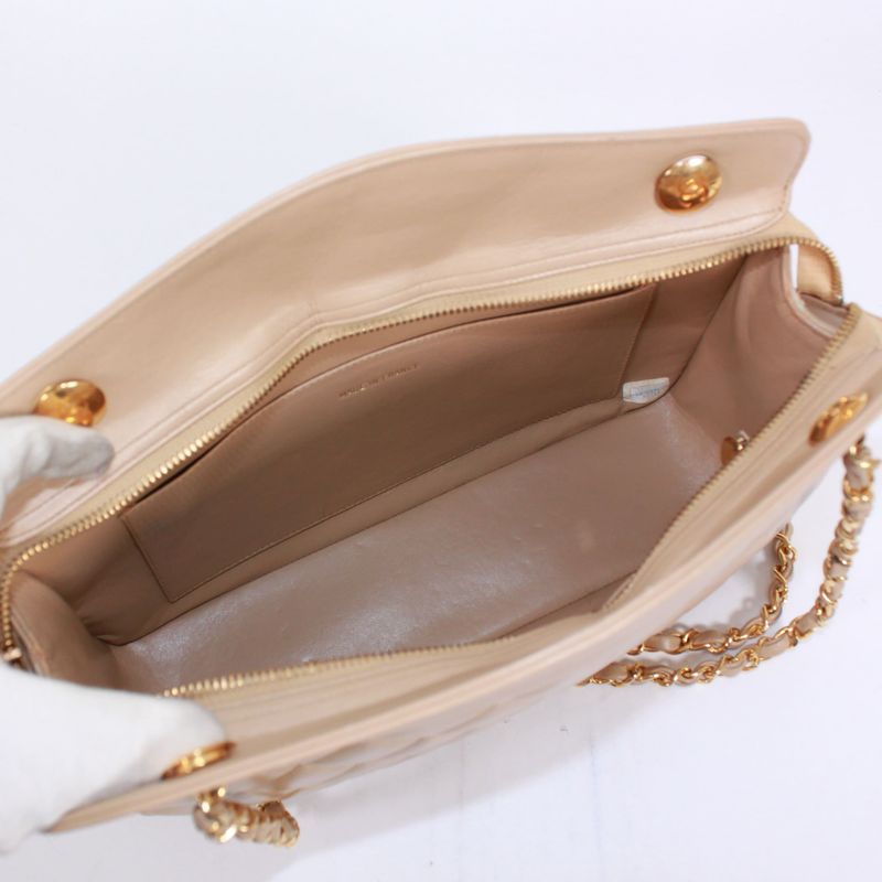 Chanel Matelasse Chain Calfskin Beige Shoulder Bag Gold