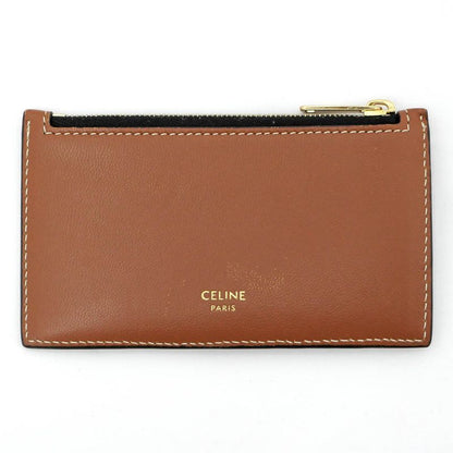 Celine Triomphe Coin Case With Card Holder Tan Gold Hardware Leather
