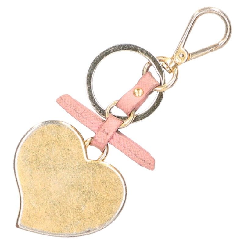 Prada Heart Motif Saffiano Leather Charm Key Holder Women