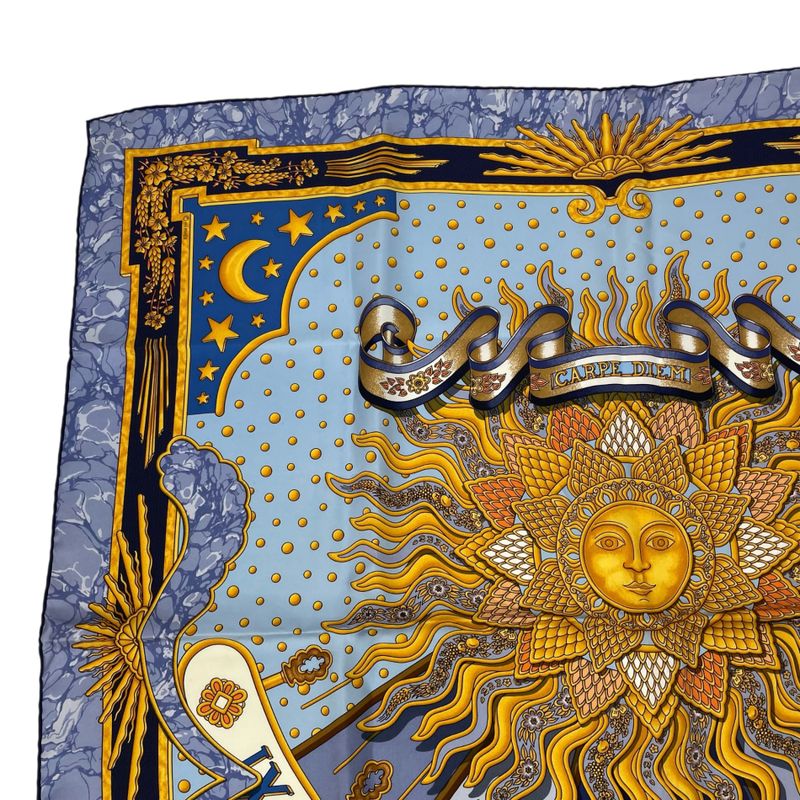 Hermes Scarf Silk Carre 90 Carpe DIEM Enjoy The Day Blue