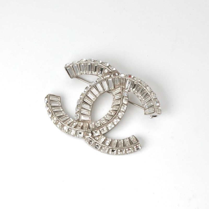 Chanel Brooch Corsage Silver Here Mark Rhinestone