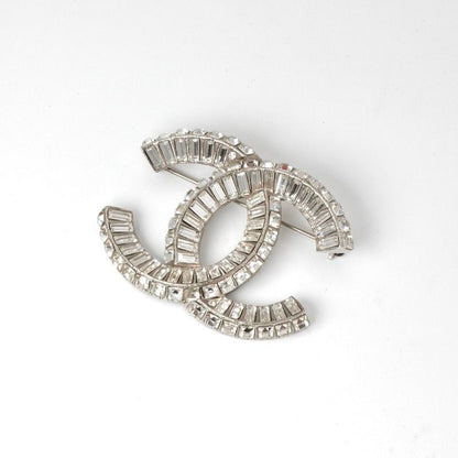 Chanel Brooch Corsage Silver Here Mark Rhinestone