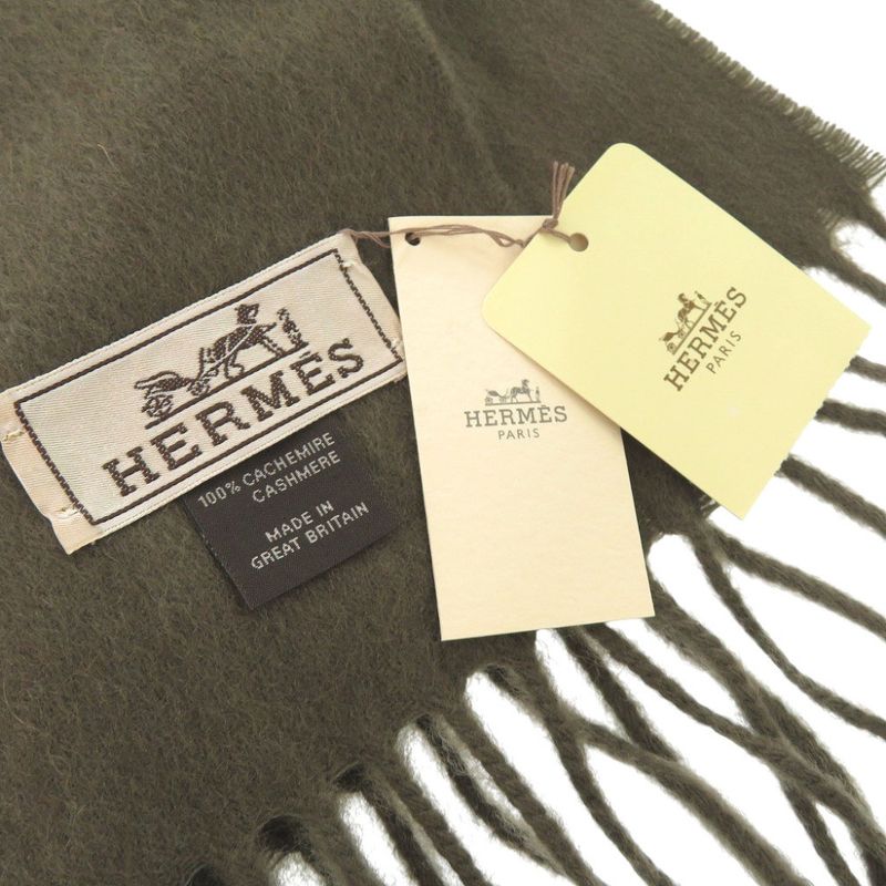 Hermes 393622t H6 Cashmere Khaki Scarf 0104 Hermes