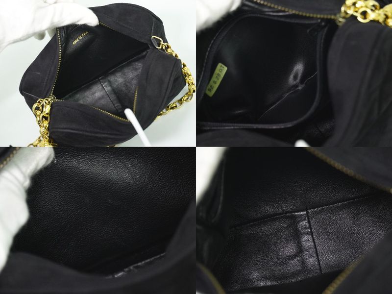 Authentic Chanel Coco Mark Matelasse Tassel Chain Shoulder Bag Pochette Nubuck