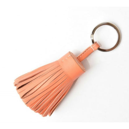 Hermes Key Ring Holder Carmen Tassel Charm Salmon Pink Silver