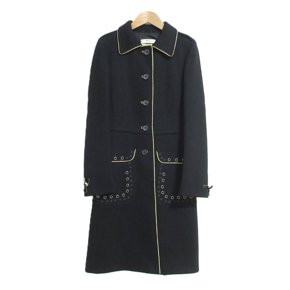 Prada Vintage Eyelet Studded Long Coat 38 Black