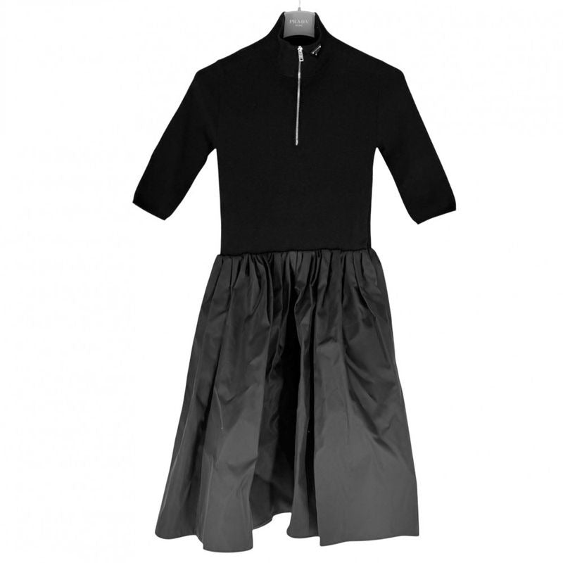 Prada Dress Triangle Logo High Neck Short Sleeve Different Materials