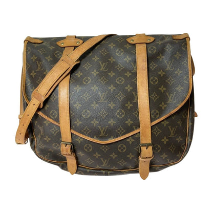 Louis Vuitton Monogram Saumur 43 Shoulder Bag Brown Inner Pocket Frayed