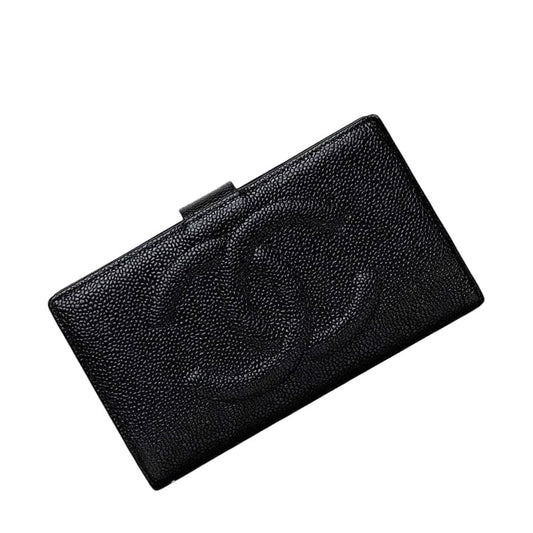 Chanel Fold Over Clasp Long Wallet Black