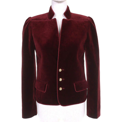 Celine Cotton Triomphe Gold Button Mao Color Velour Jacket Burgundy 34