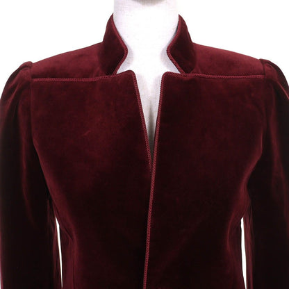 Celine Cotton Triomphe Gold Button Mao Color Velour Jacket Burgundy 34 — view 4