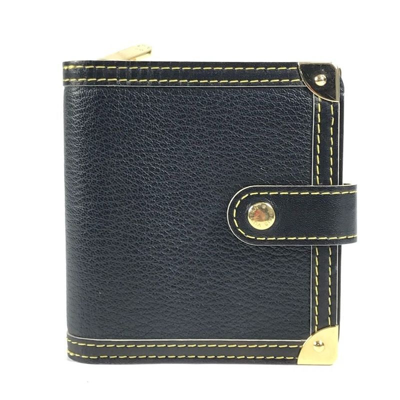Louis Vuitton Bifold Wallet Compact Zip Suhali Leather Noir Black