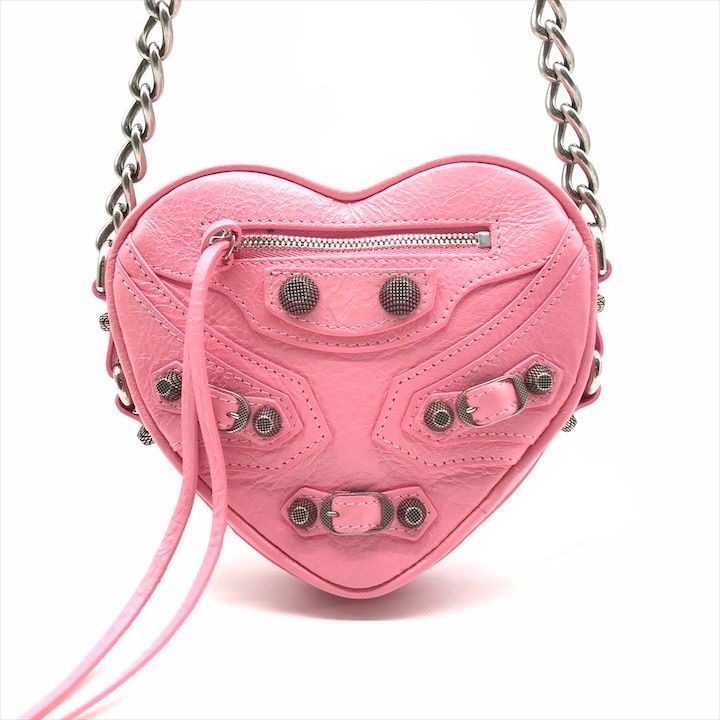 Balenciaga le Cagole Heart Leather Mini Shoulder Bag Pink