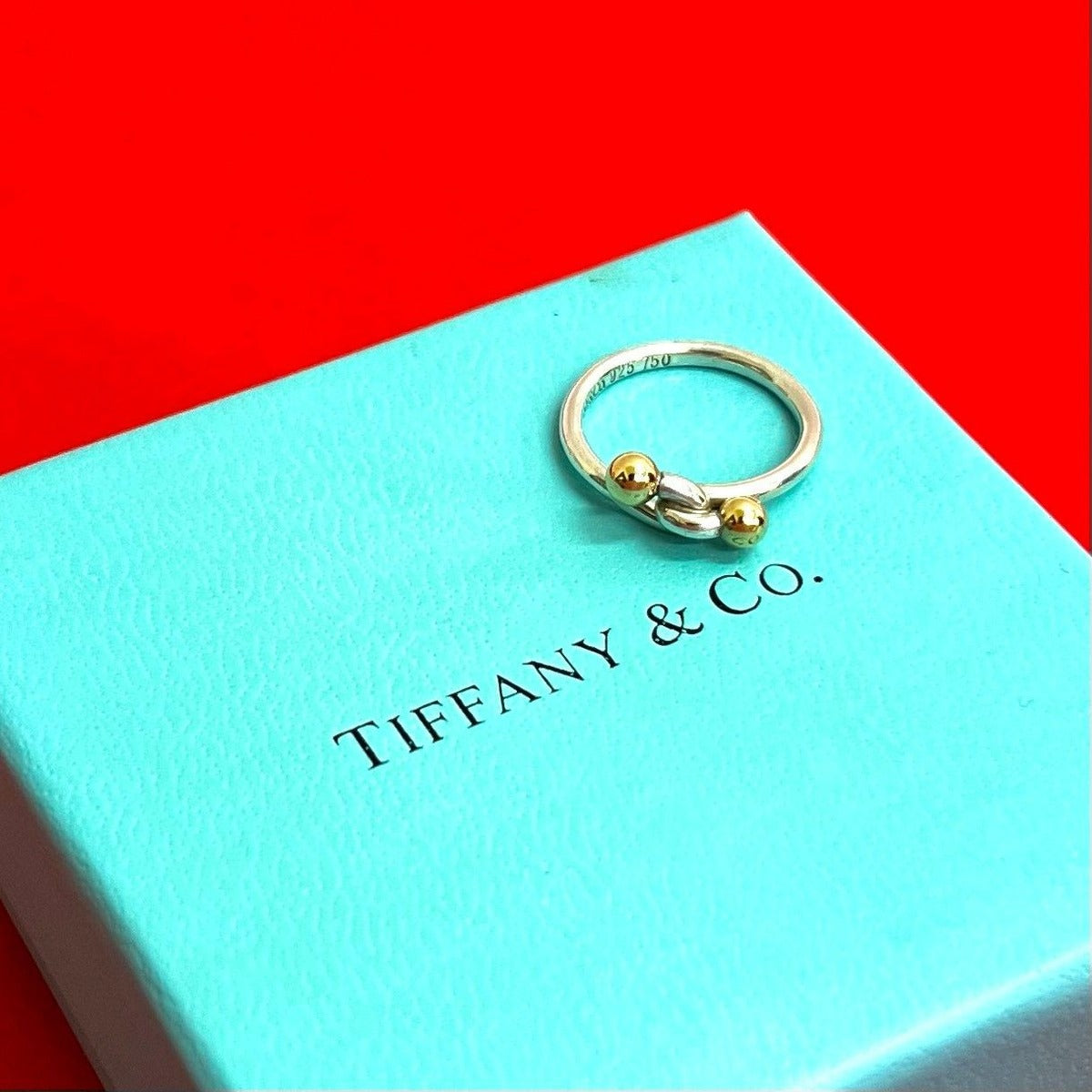 Tiffany & Co Hook & Eye Love Knot 18K Gold Ring Silver