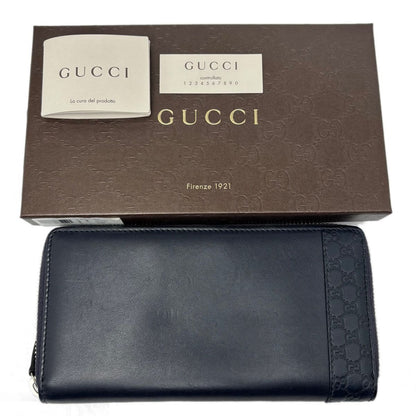Gucci Wallet Leather Mistral Micro Guccissima Navy Silver