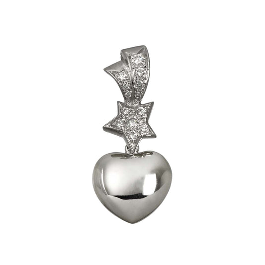 Chanel Comet Heart Star Diamond Pendant Top 18k WG White Gold 750 Charm