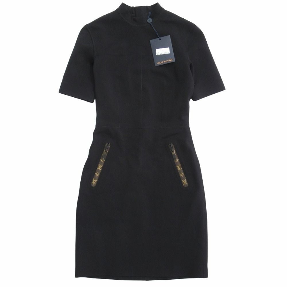 Louis Vuitton Monogram Zipper Dress High Neck Fit 34 Black