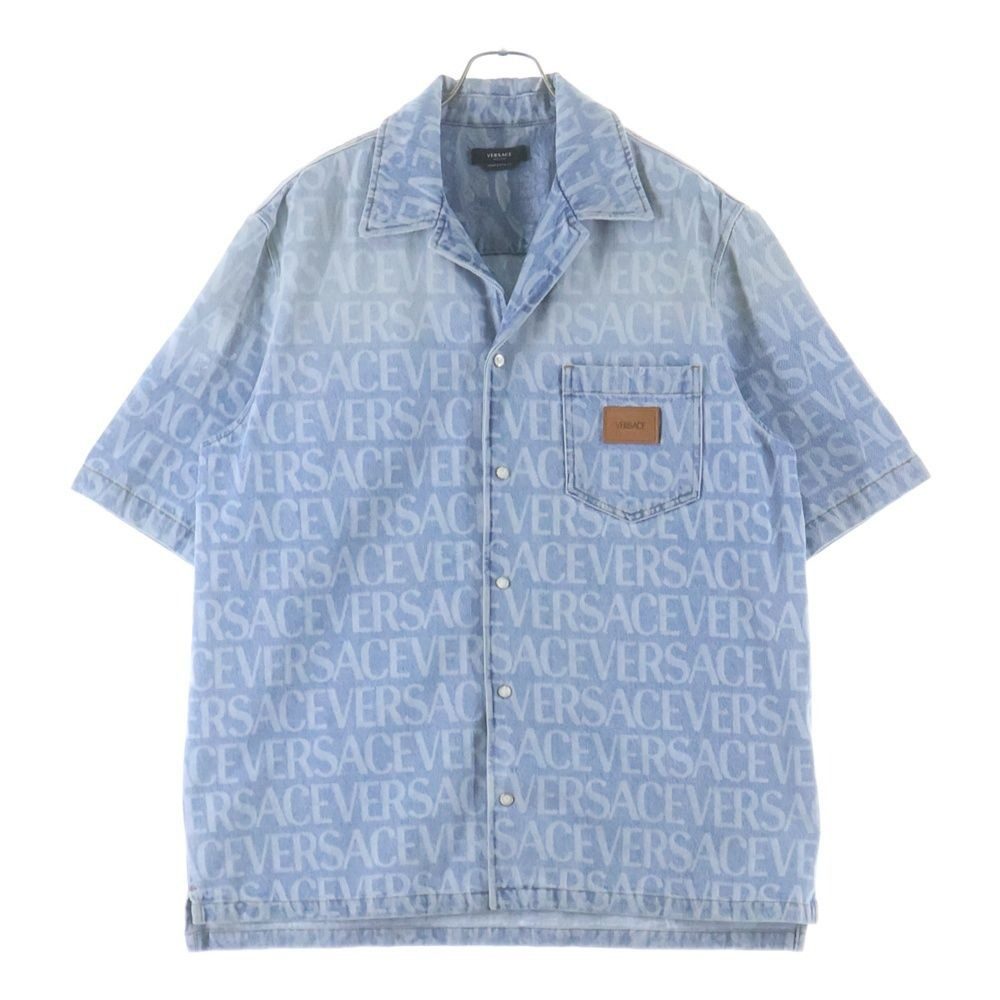 Versace Barocco Pattern Over Denim Shirt Indigo