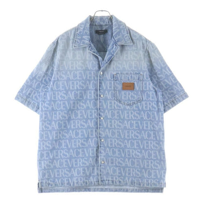 Versace Barocco Pattern Over Denim Shirt Indigo