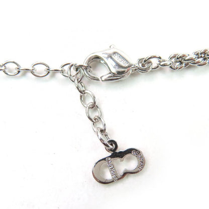 Christian DIOR Vintage Flower Design Pendant Necklace With Rhinestones Silver