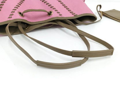 YVES Saint Laurent Neo Double Reversible Tote Bag Leather Pink Brown 284650