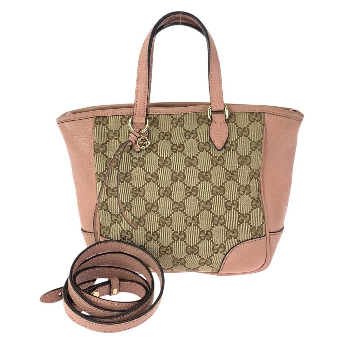 Gucci 2-Way Beige Pink Gold GG Canvas Leather Tote