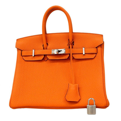 Hermes Handbag Birkin 25 Togo Orange Silver