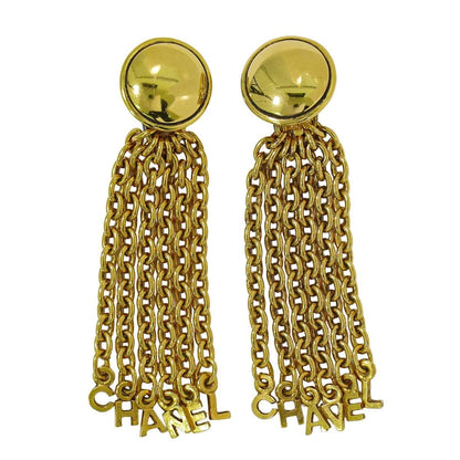 Chanel Logo Tassel Earrings Gold Plated
