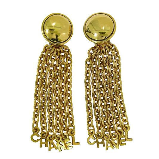 Chanel Logo Tassel Earrings Gold Plated