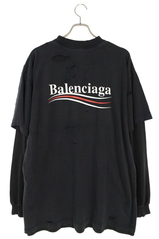 Balenciaga 25SS 818555 Trvk8 Layered Crash Cambane Logo Long Sleeve Cut And