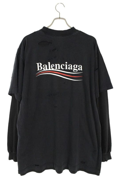 Balenciaga 25SS 818555 Trvk8 Layered Crash Cambane Logo Long Sleeve Cut And