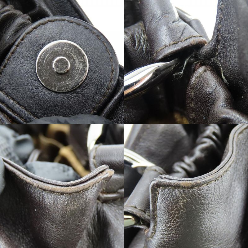 Christian Dior Handbag Leather Dark Brown Silver Hardware Maris Pearl Elegant