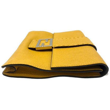 Fendi Shoulder Bag Flat Baguette Medium 7va524 FF Logo Yellow Silver Hardware